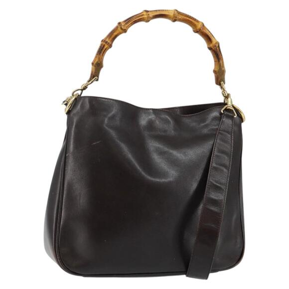 GUCCI Bamboo Hand Bag Leather Brown Gold 001 3444 001 3444 - Picture 1 of 12